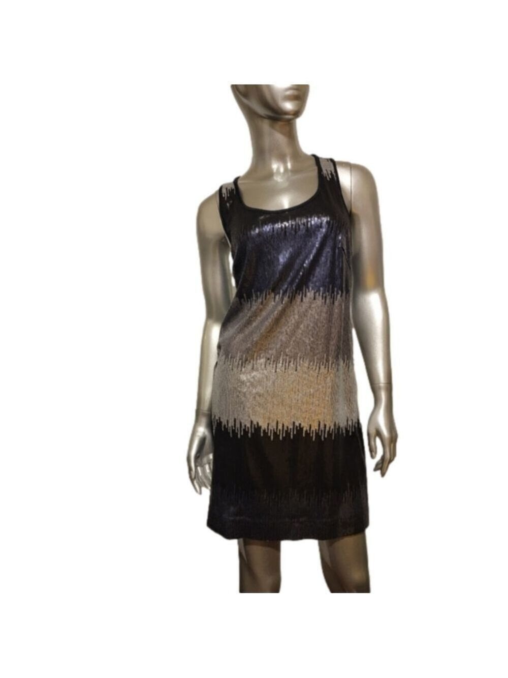 Laundry by Shelli Segal Blue Black Sequin Sheath Dress Size 4
